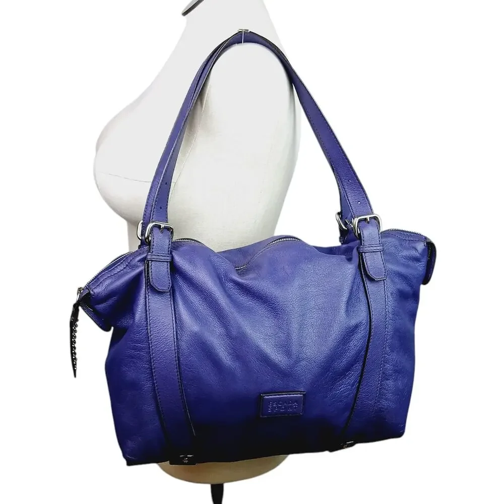 ESCADA Sport LG Buttery Leather Purple Double Strap Tote Shoulder Bag Satchel